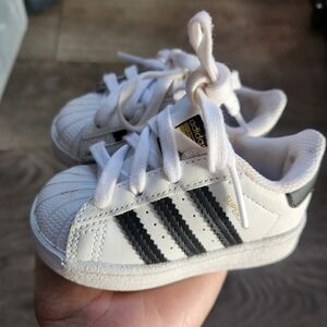 Adidas Kids Sneakers White with Black and Gold Accents